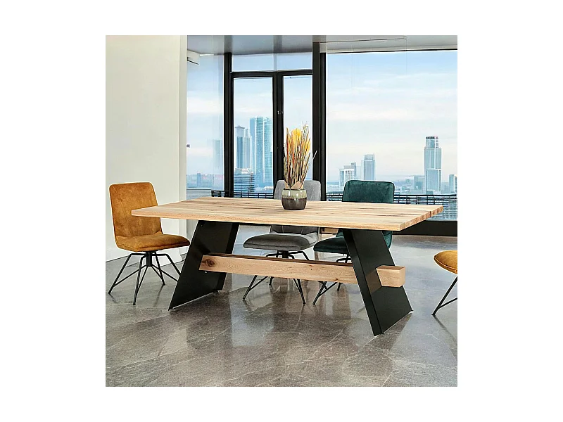 Table rectangulaire en chêne blanc avec poutre centrale 200 cm CORNWALL