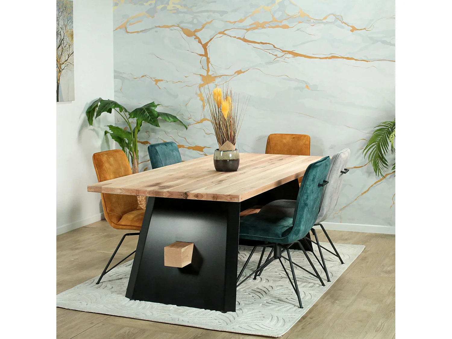 Table rectangulaire en chêne blanc avec poutre centrale 200 cm CORNWALL