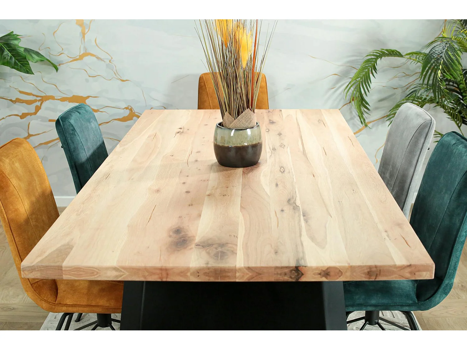 Table rectangulaire en chêne blanc avec poutre centrale 200 cm CORNWALL