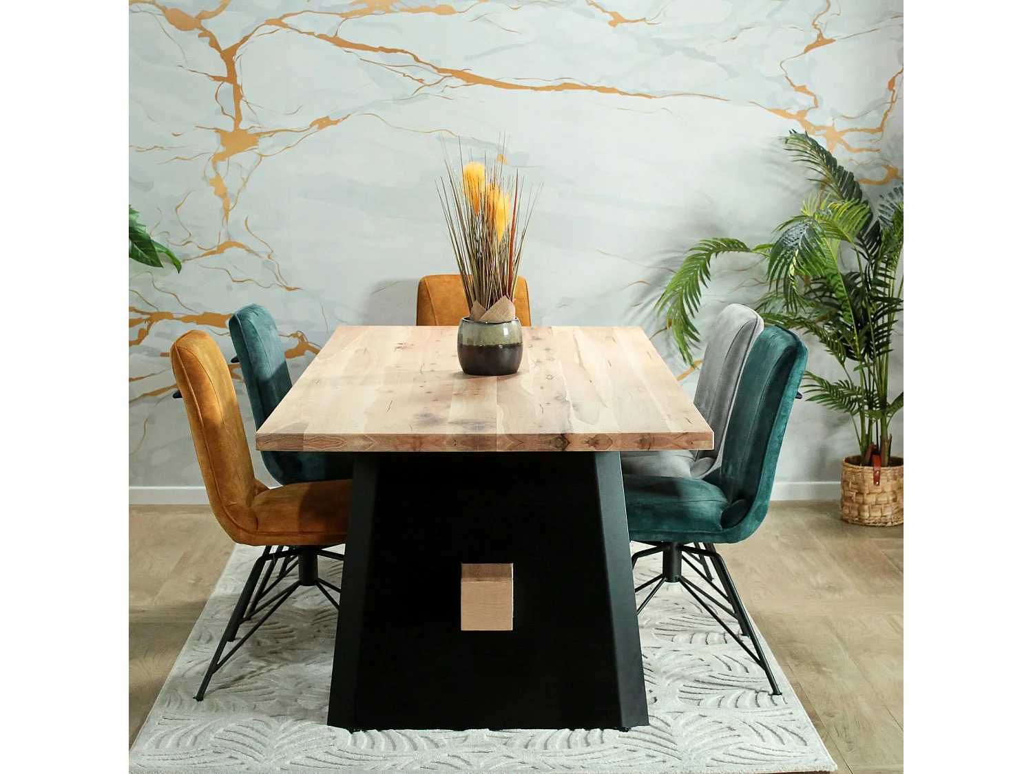 Table rectangulaire en chêne blanc avec poutre centrale 200 cm CORNWALL