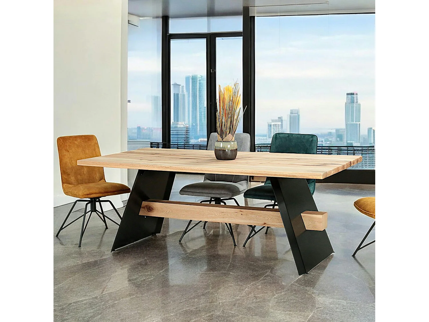 Table rectangulaire en chêne blanc avec poutre centrale 200 cm CORNWALL