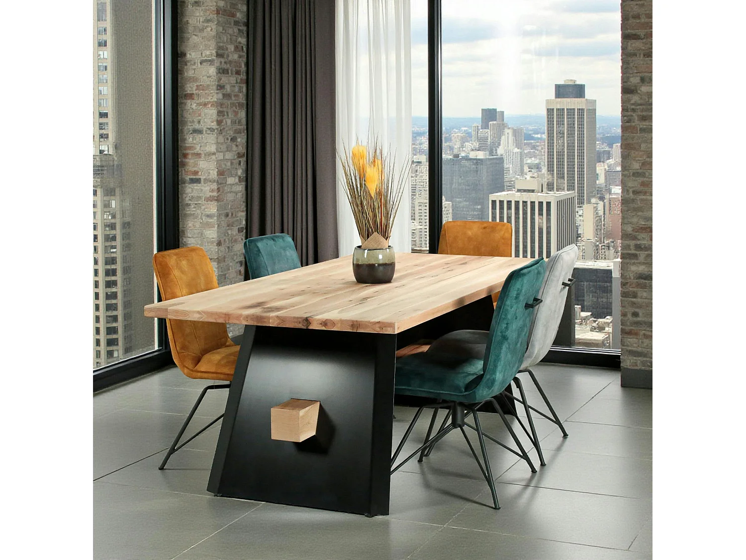 Table rectangulaire en chêne blanc avec poutre centrale 200 cm CORNWALL