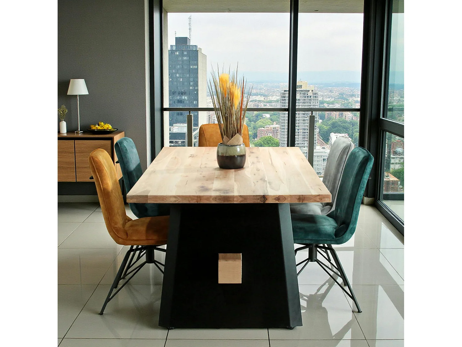 Table rectangulaire en chêne blanc avec poutre centrale 200 cm CORNWALL