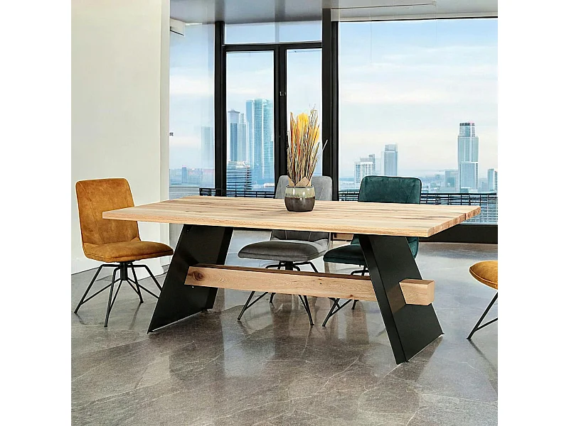 Table rectangulaire en chêne blanc avec poutre centrale 200 cm CORNWALL