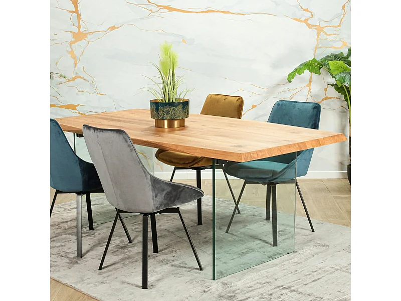 Table extensible design en bois de chêne huilé et verre 200 cm MESSINE