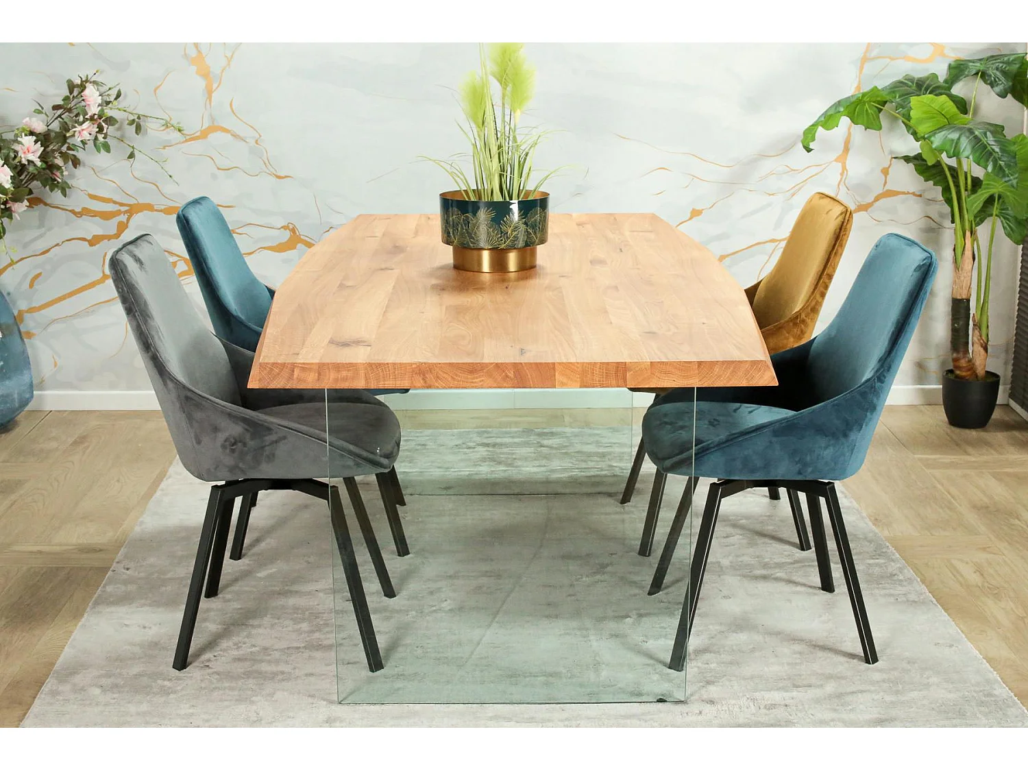 Table extensible design en bois de chêne huilé et verre 200 cm MESSINE