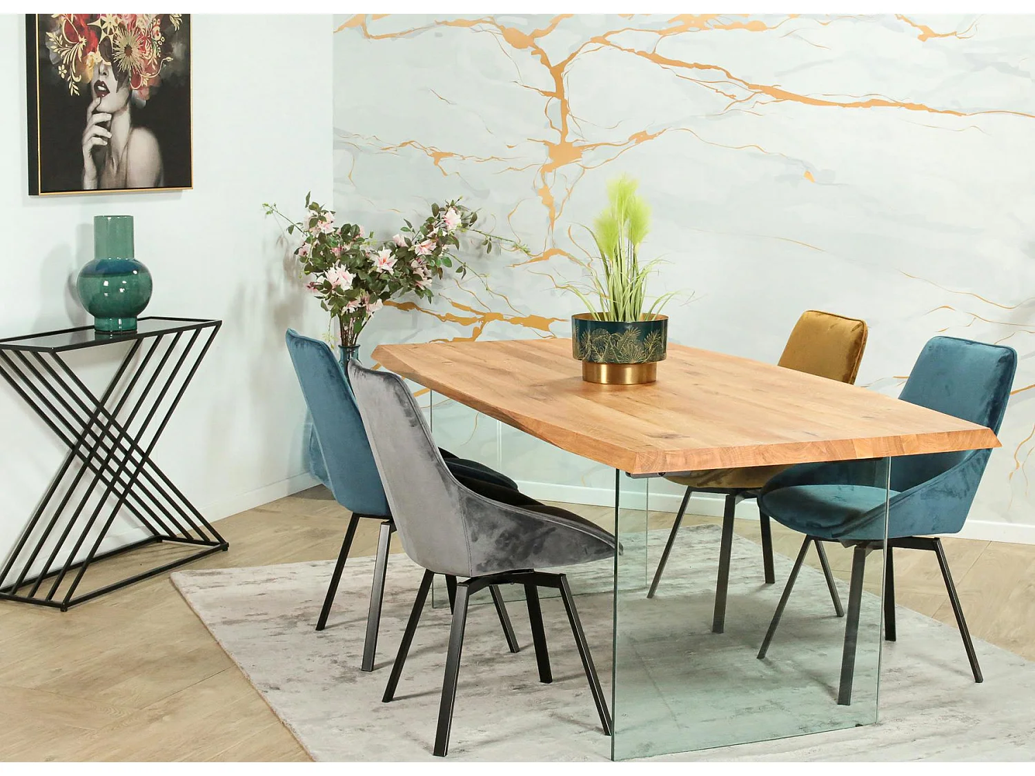 Table extensible design en bois de chêne huilé et verre 200 cm MESSINE