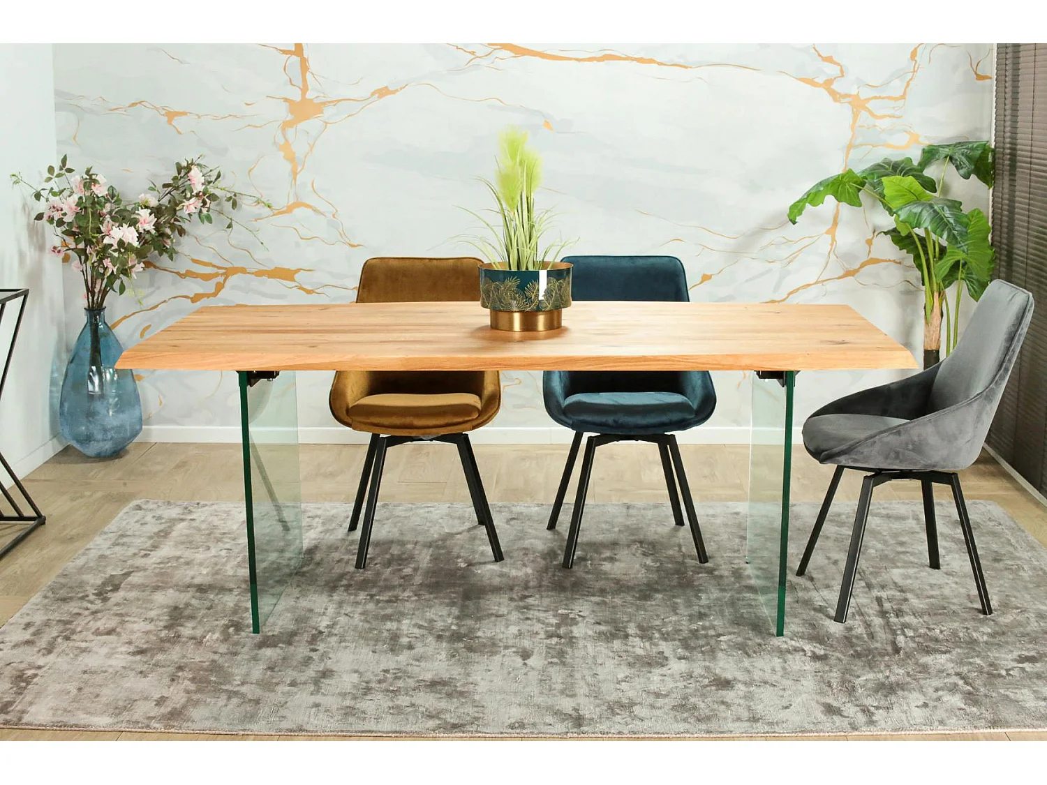 Table extensible design en bois de chêne huilé et verre 200 cm MESSINE