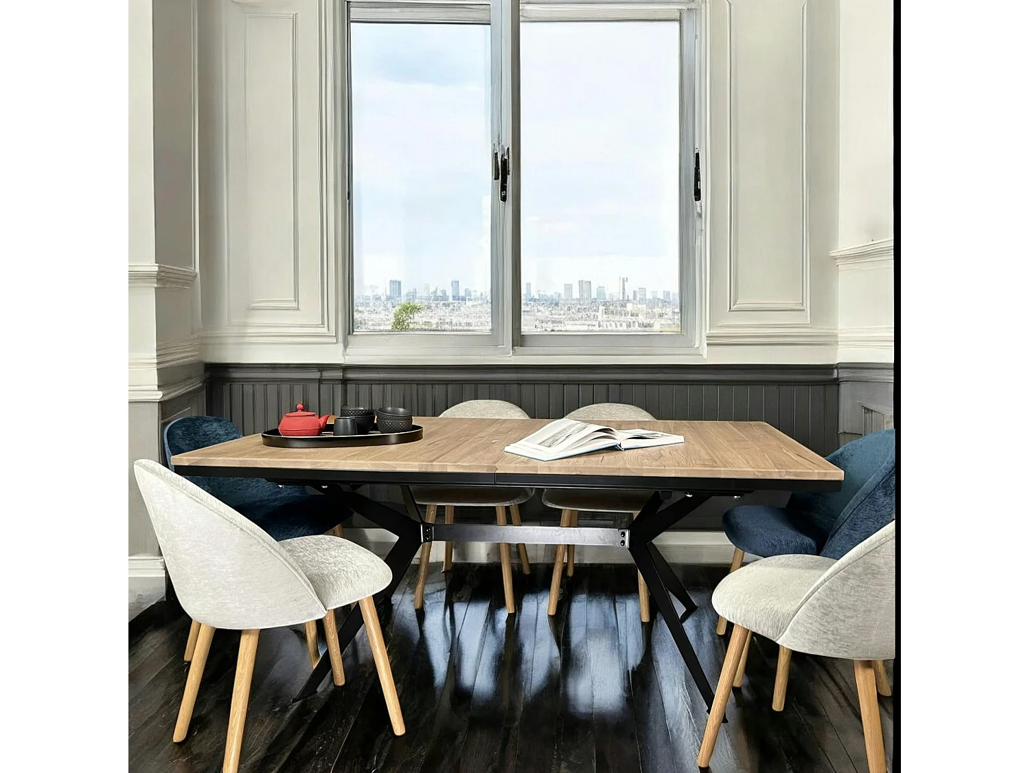 Table rectangulaire extensible en chêne blanc 220 cm PALERME