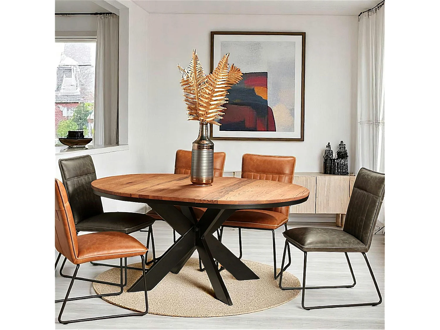 Table ronde extensible en chêne brun 130 cm PALERME