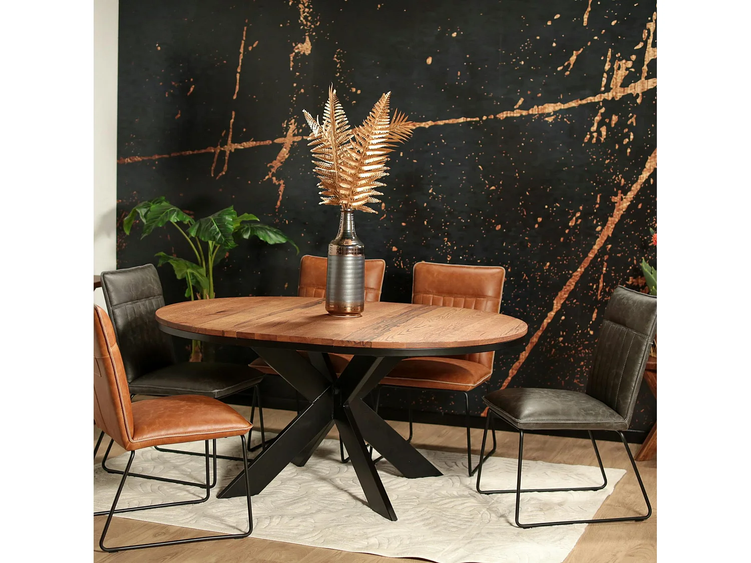 Table ronde extensible en chêne brun 130 cm PALERME