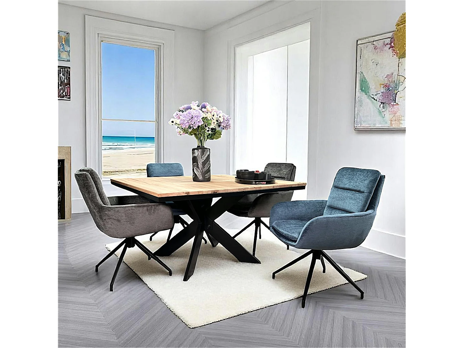 Table carrée extensible en chêne blanc 130 cm PALERME