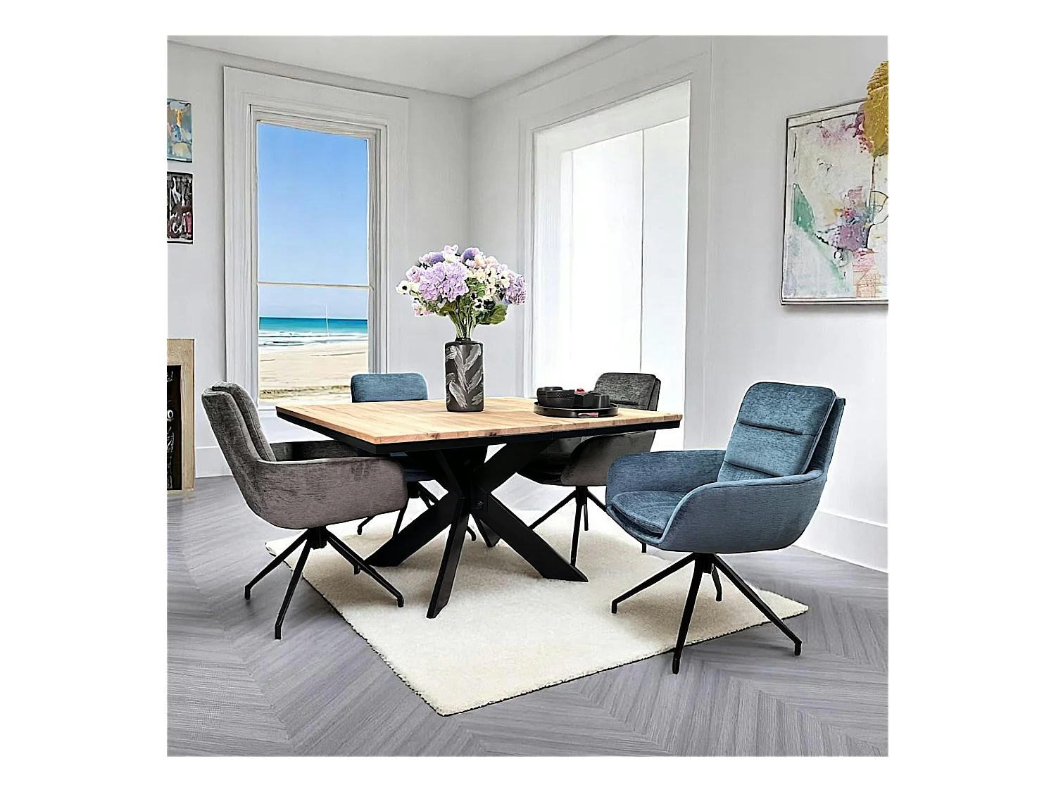Table carrée extensible en chêne blanc 130 cm PALERME