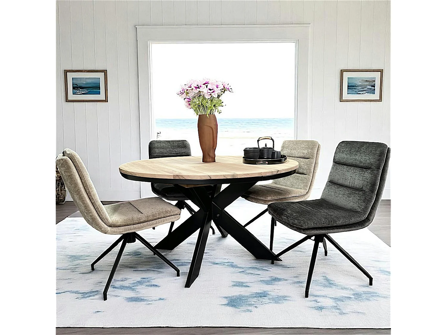 Table ronde extensible en chêne blanc 120 cm PALERME