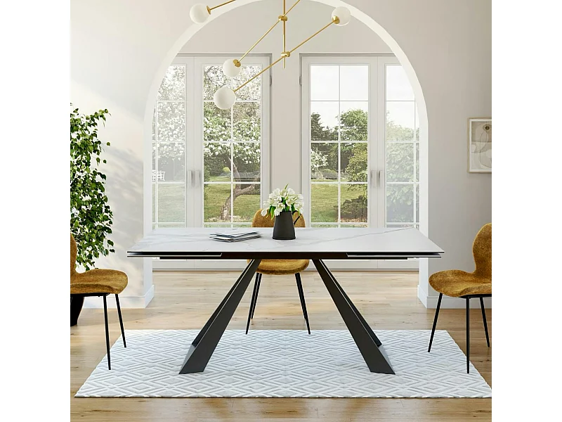 Table à manger extensible en céramique blanche 180-280 LOMBARDIE