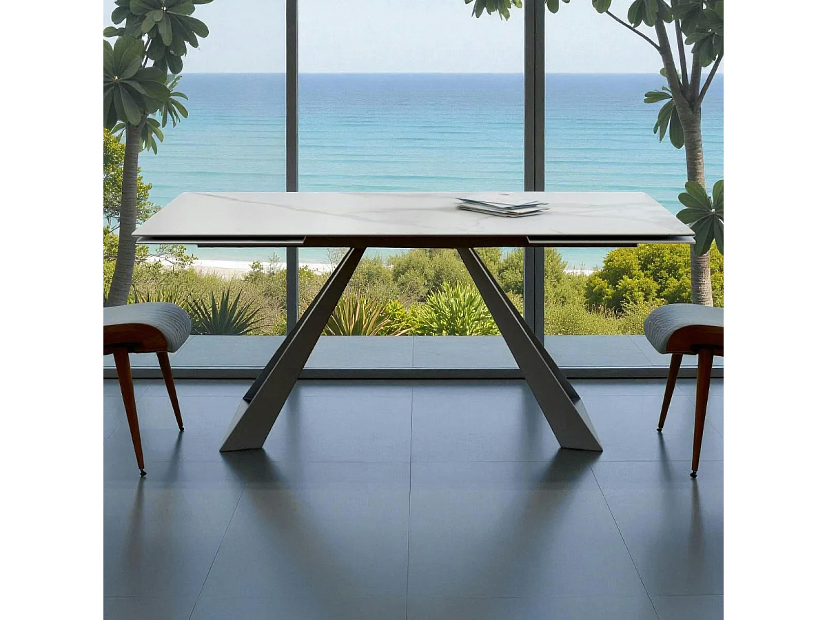 Table à manger extensible en céramique blanche 180-280 LOMBARDIE