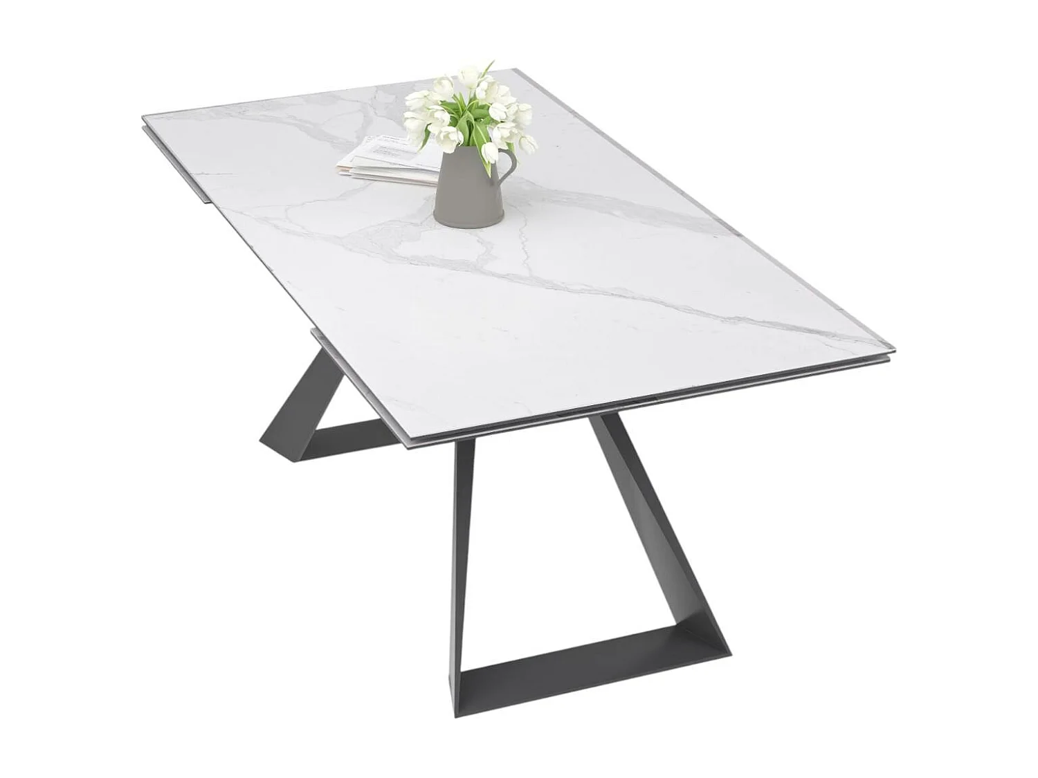 Table à manger extensible en céramique blanche 180-280 LOMBARDIE