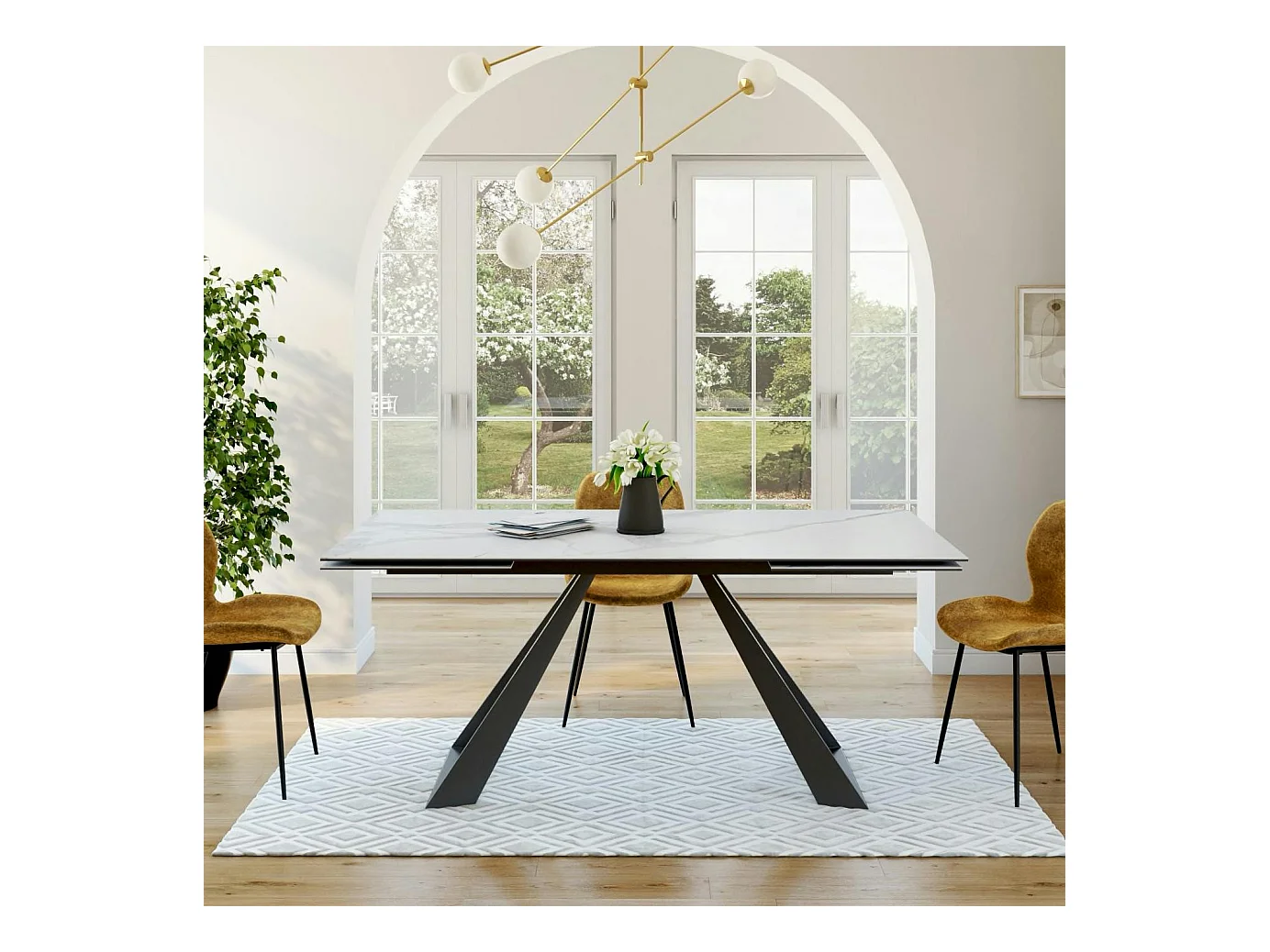 Table à manger extensible en céramique blanche 180-280 LOMBARDIE