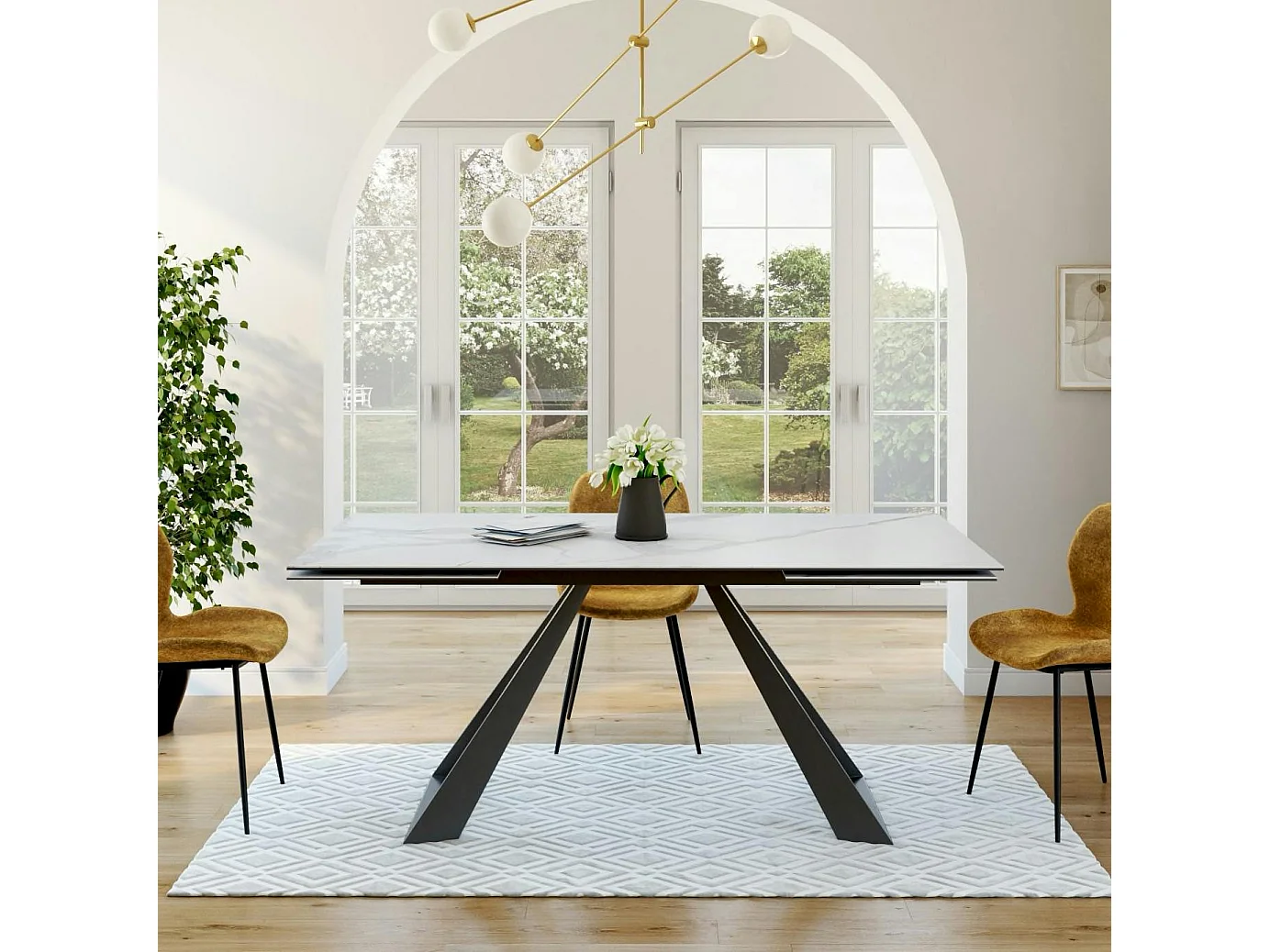 Table à manger extensible en céramique blanche 180-280 LOMBARDIE