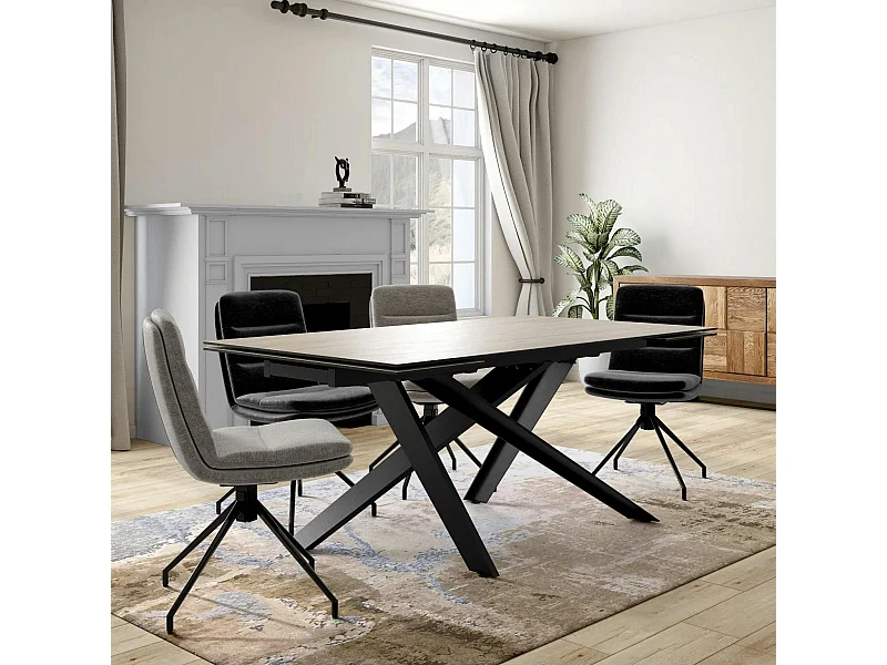 Table en céramique extensible aspect bois pied croisé 180-280 cm LOMBARDIE
