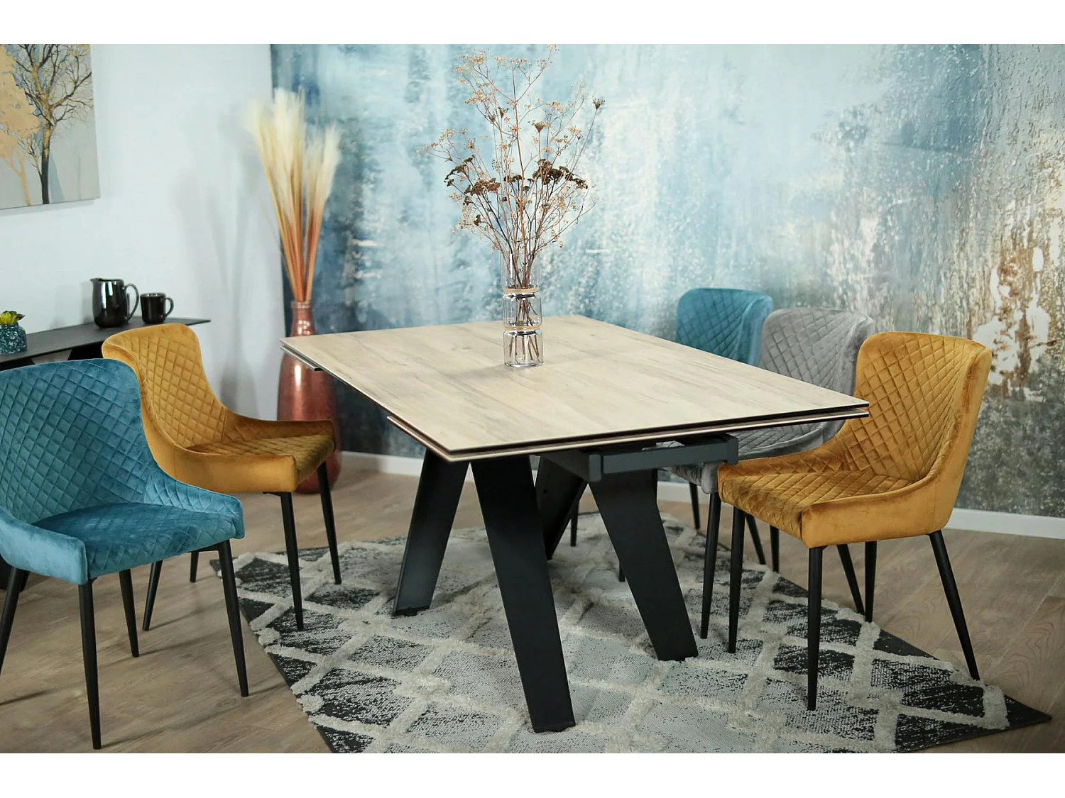 Table en céramique extensible aspect bois pied croisé 180-280 cm LOMBARDIE