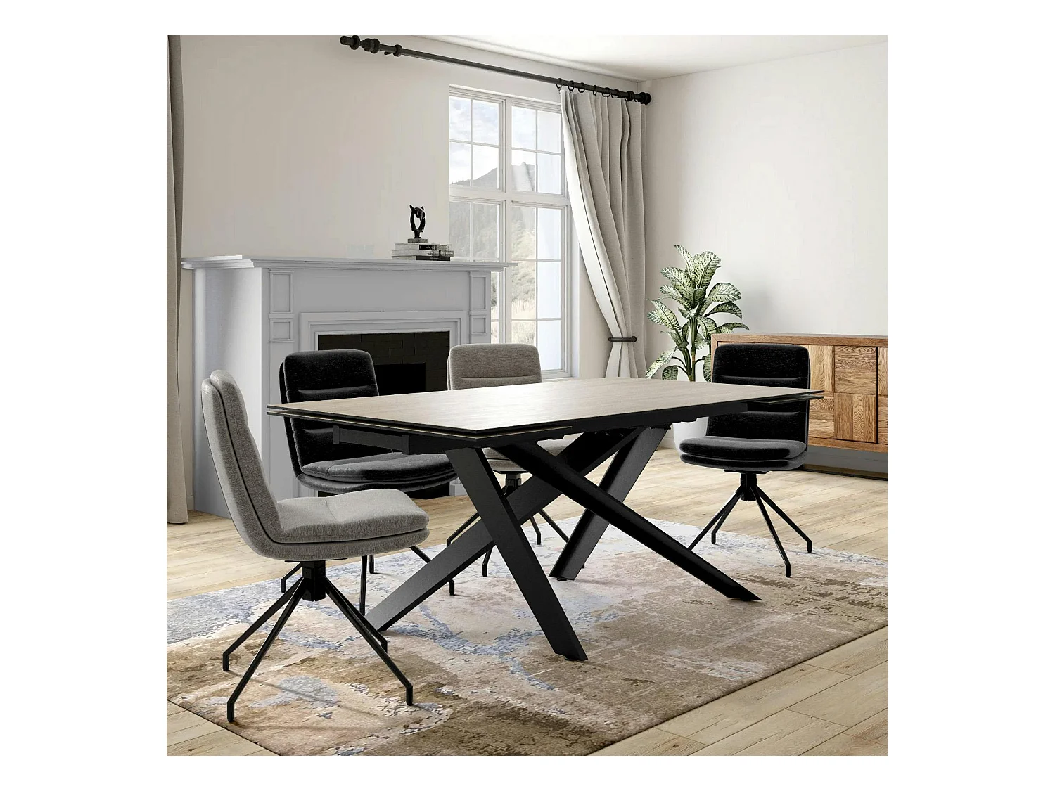 Table en céramique extensible aspect bois pied croisé 180-280 cm LOMBARDIE
