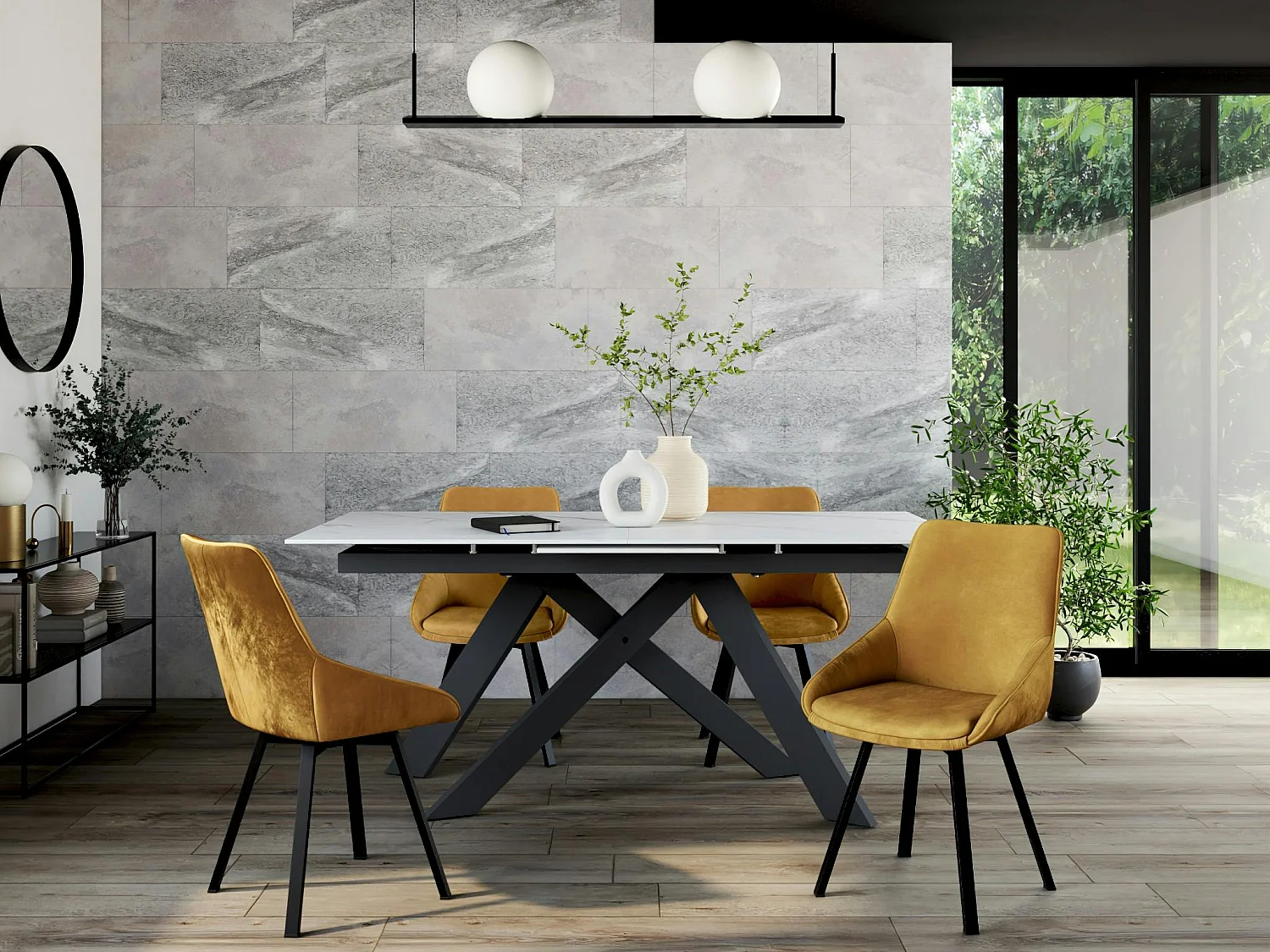 Table céramique extensible blanche marbrée 170-214 cm OTTAWA