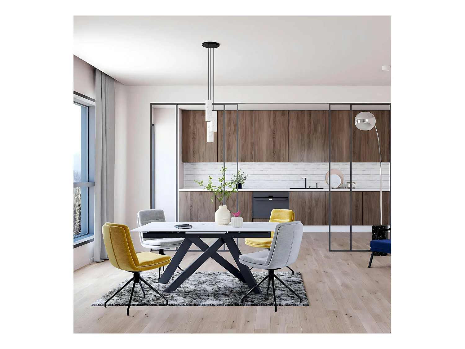 Table céramique extensible blanche marbrée 170-214 cm OTTAWA