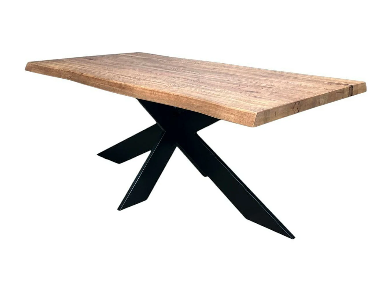 Table pied central en chêne brun avec bords naturels 200 cm PALERME