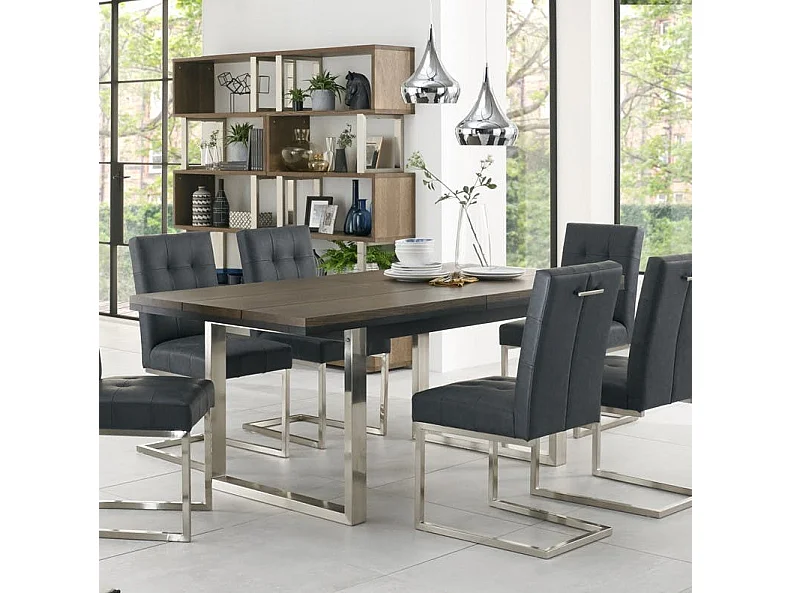 Table à manger extensible en chêne et métal brossé 190-240 RIMINI