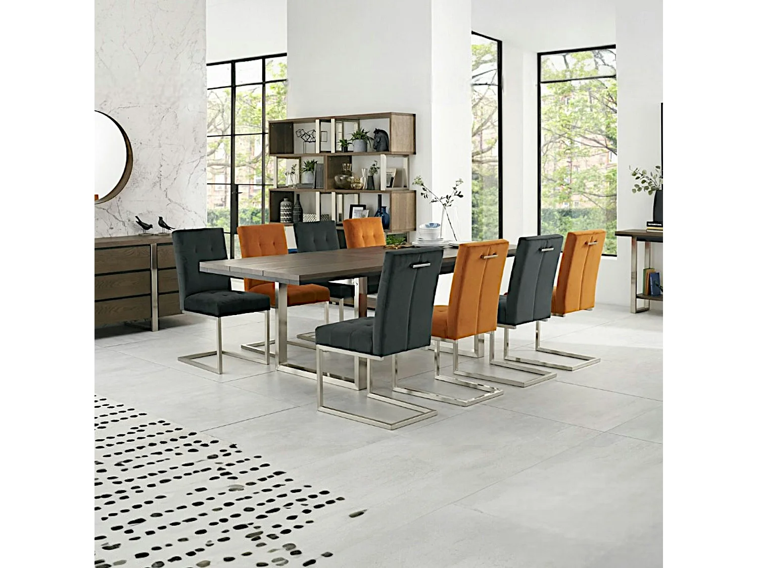 Table à manger extensible en chêne et métal brossé 190-240 RIMINI