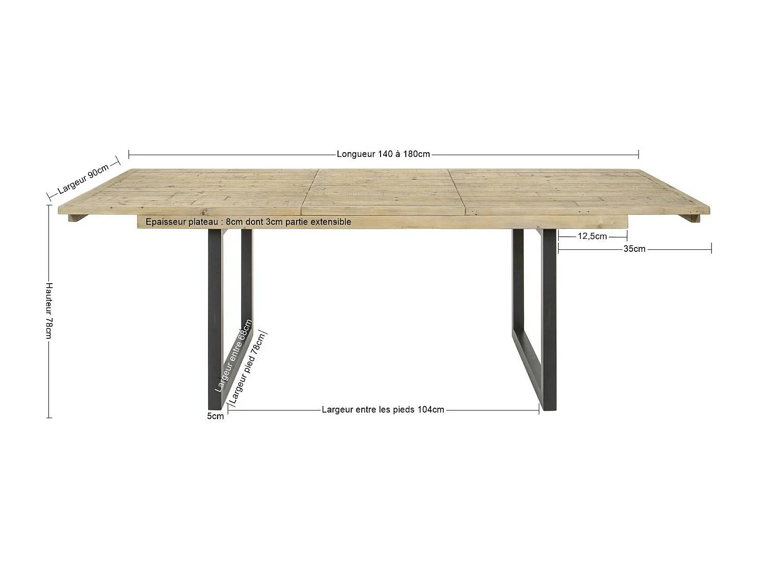 Table de salle à manger extensible en bois recyclé 140-180 cm AUCKLAND