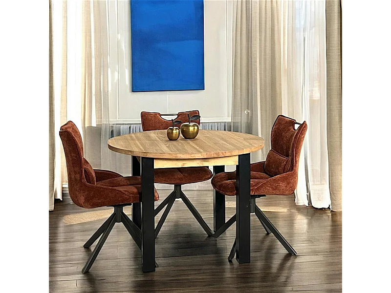 Table à manger ronde bois massif 110-150 LOUNDGE (avec 1 allonge)