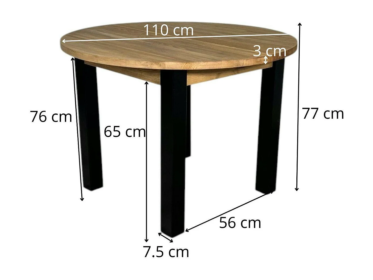 Table à manger ronde bois massif 110-150 LOUNDGE (avec 1 allonge)