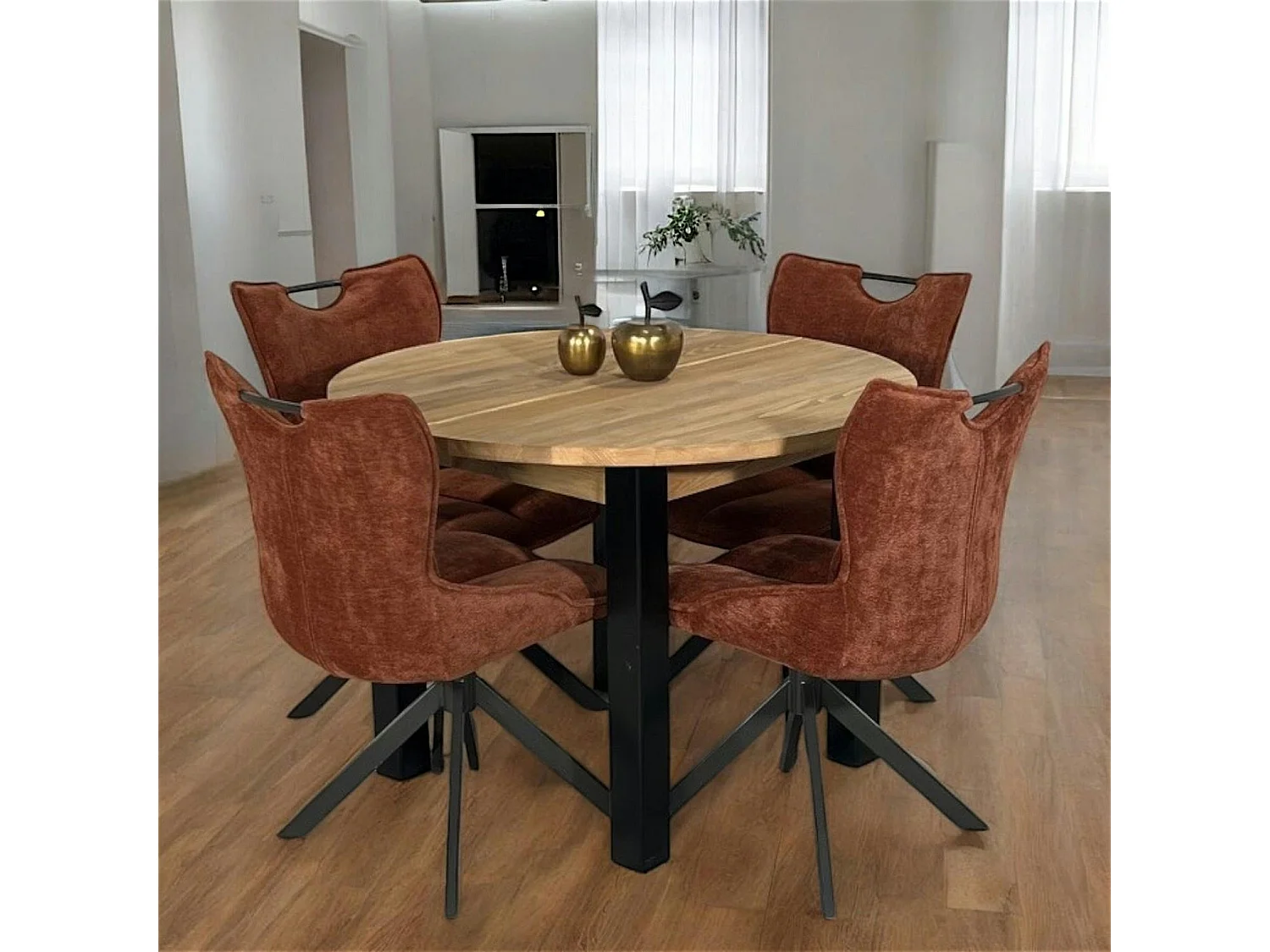 Table à manger ronde bois massif 110-150 LOUNDGE (avec 1 allonge)