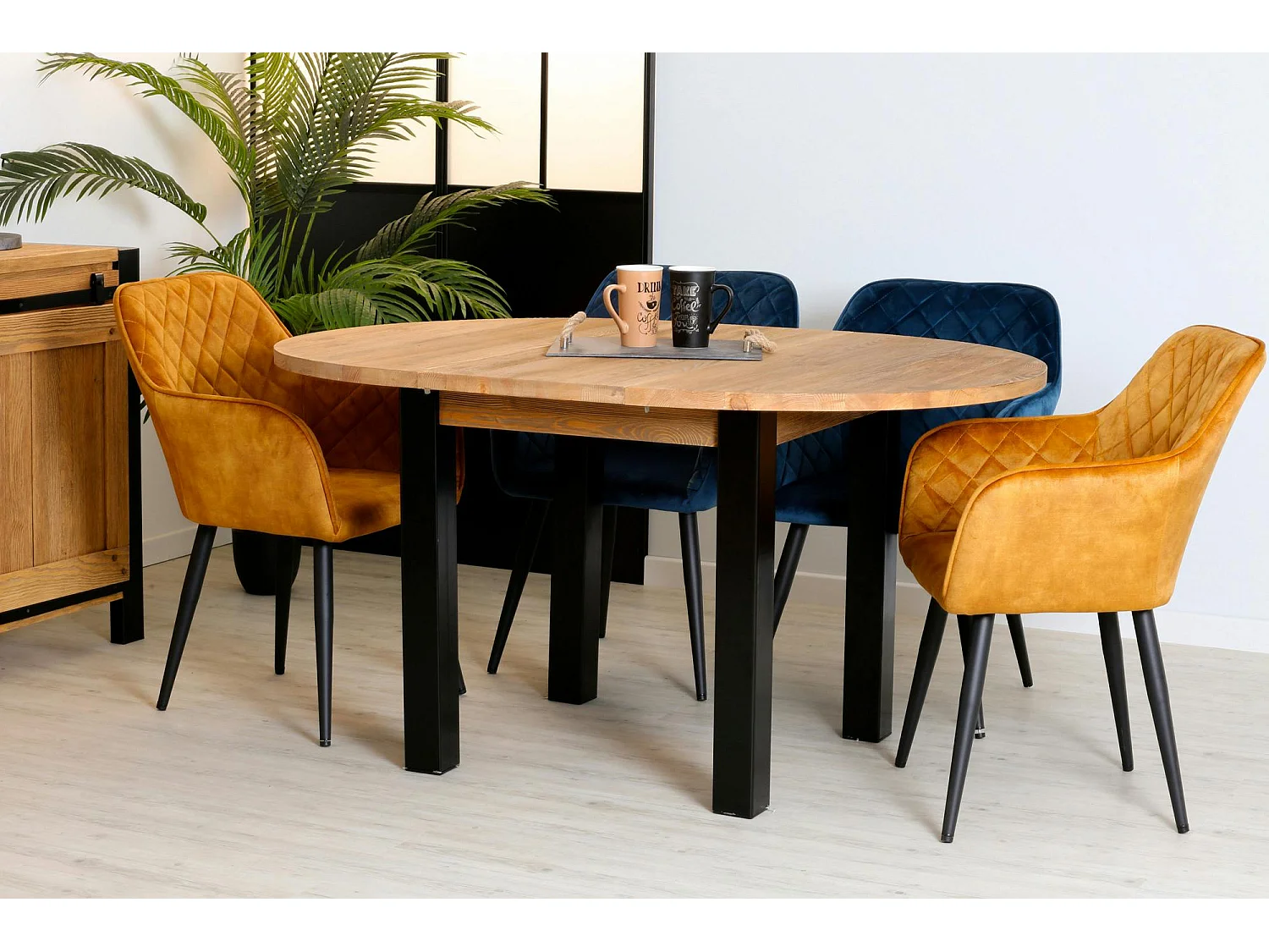 Table à manger ronde bois massif 110-150 LOUNDGE (avec 1 allonge)