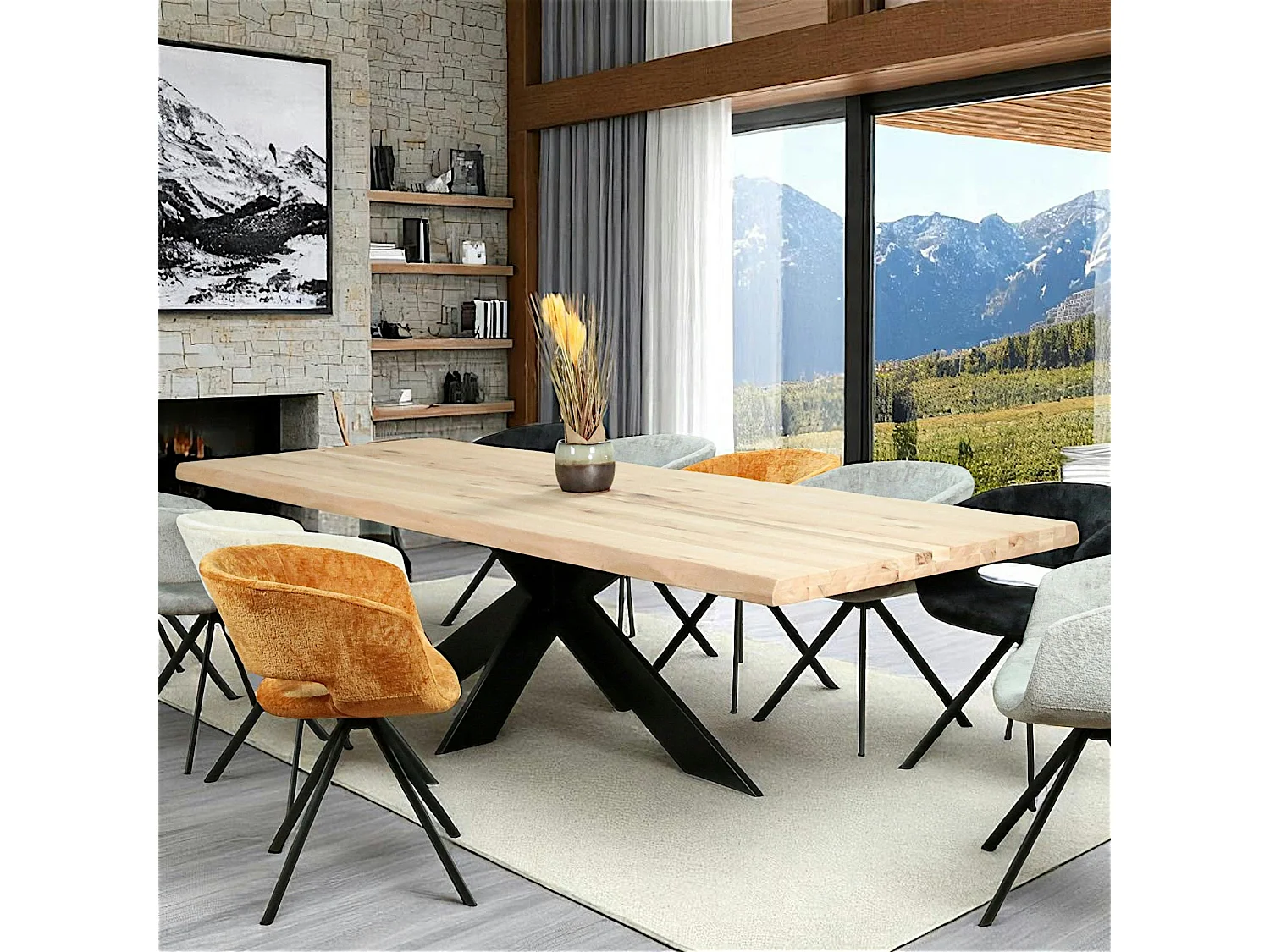 Table extensible en chêne blanc avec bords naturels 300 cm PALERME