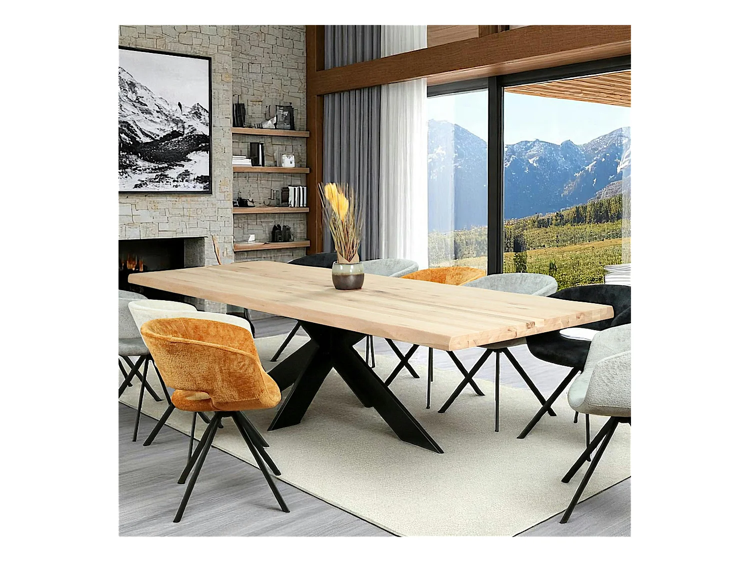 Table extensible en chêne blanc avec bords naturels 300 cm PALERME