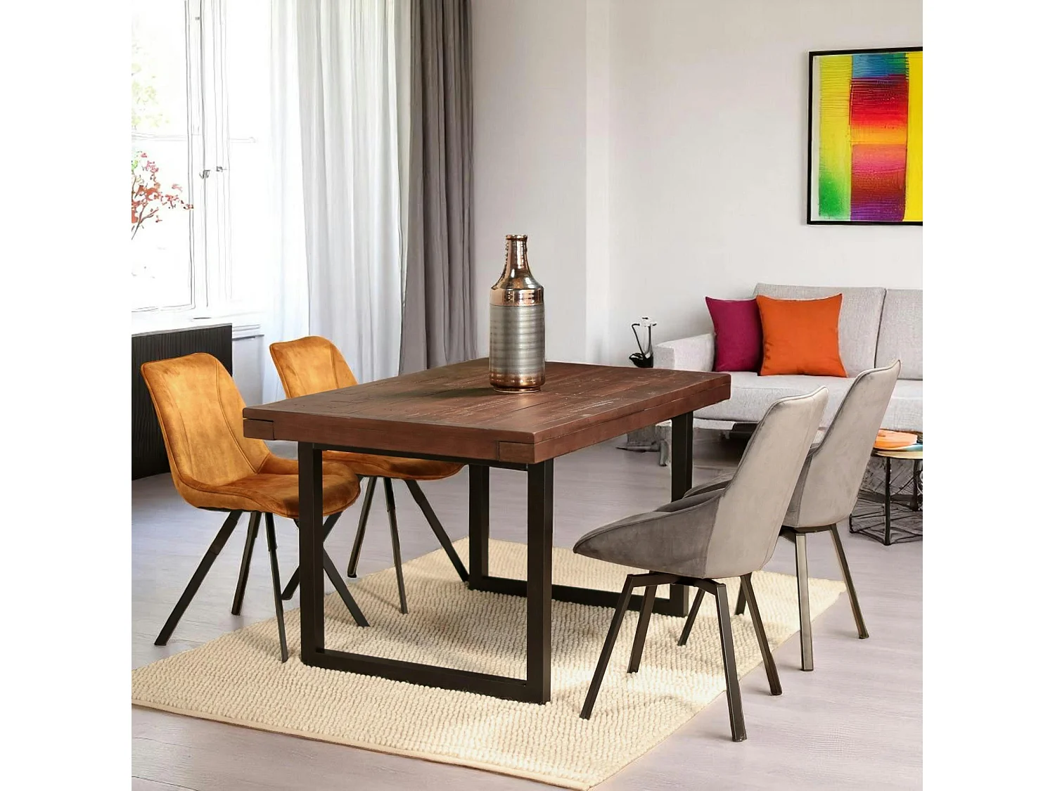 Table à manger extensible bois brun recyclé 140-180 SAMOA