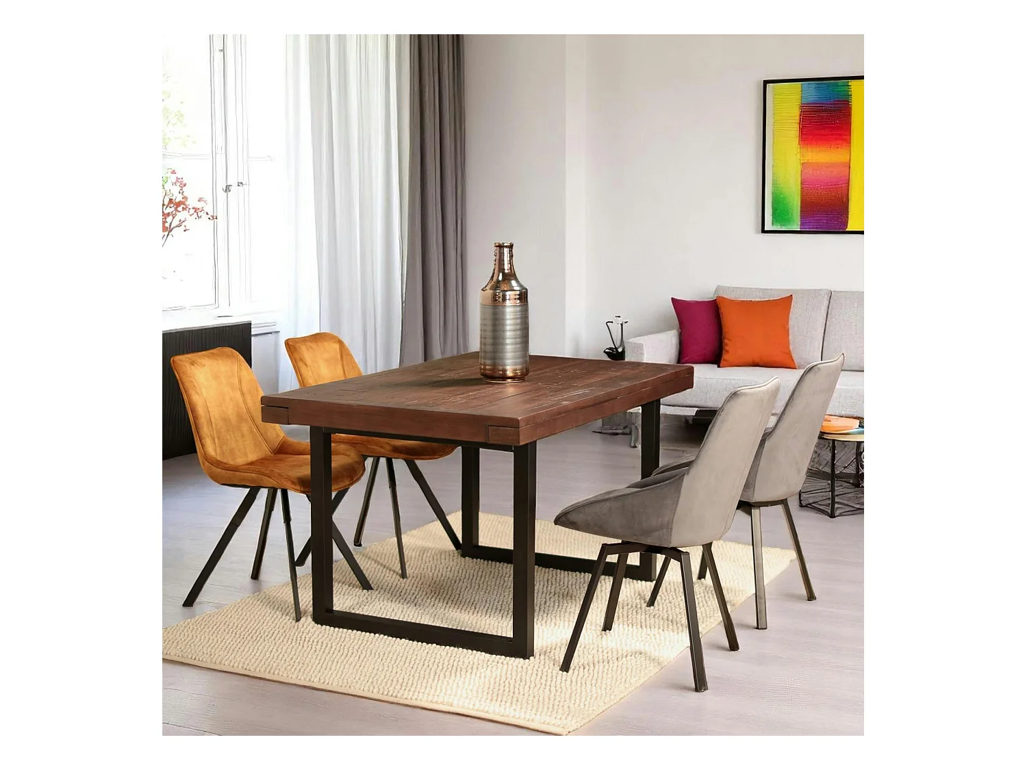 Table à manger extensible bois brun recyclé 140-180 SAMOA