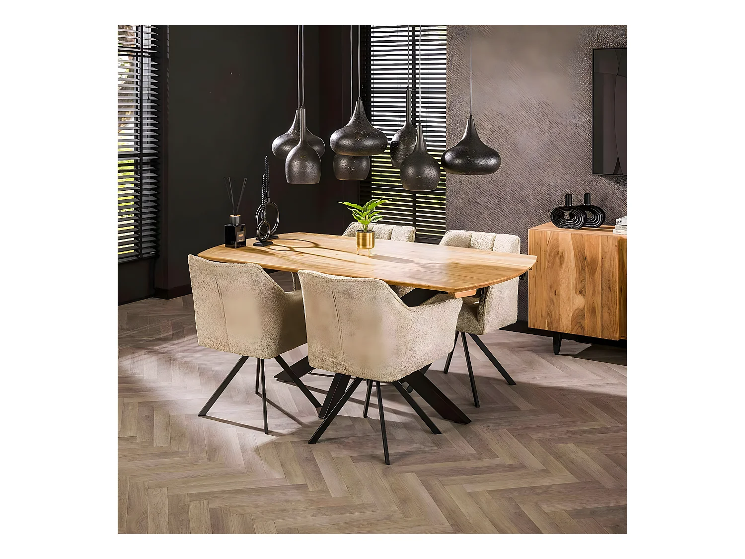 Table à manger extensible à bords ronds en bois d'acacia 175-275 cm MELBOURNE