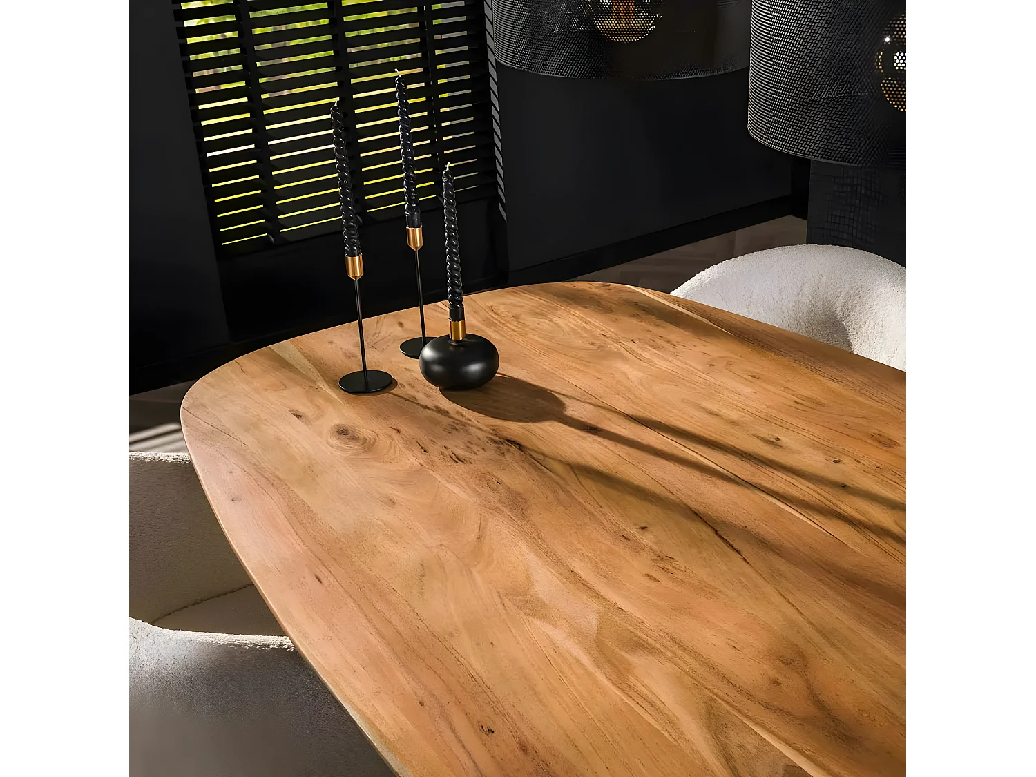 Table à manger extensible à bords ronds en bois d'acacia 175-275 cm MELBOURNE