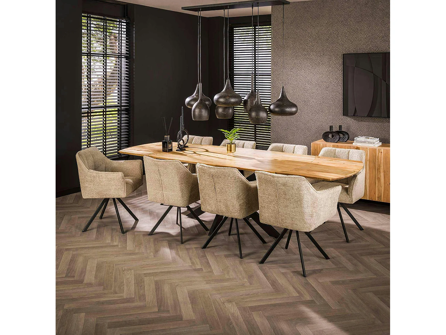 Table à manger extensible à bords ronds en bois d'acacia 175-275 cm MELBOURNE