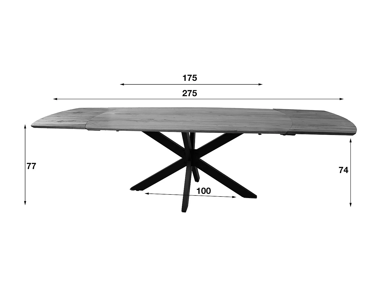 Table à manger extensible à bords ronds en bois d'acacia 175-275 cm MELBOURNE