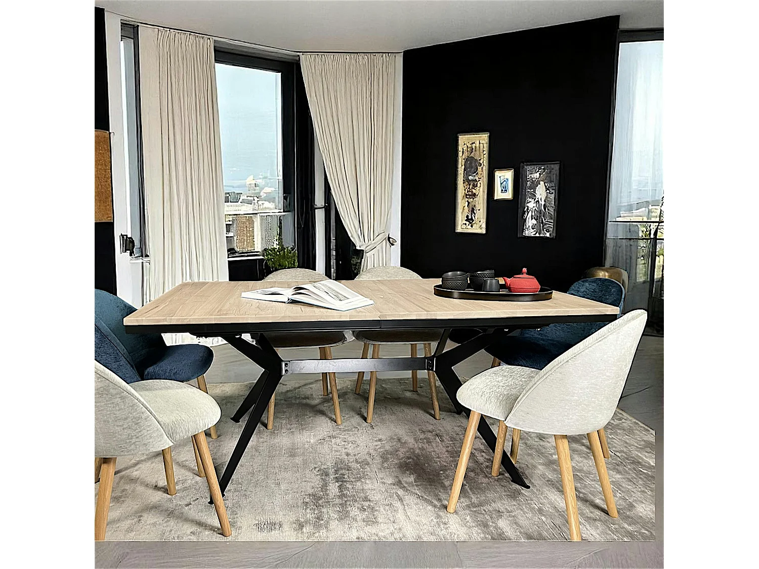 Table rectangulaire extensible en chêne blanc 180 cm PALERME