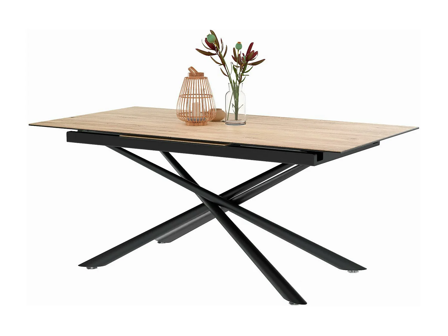 Table en céramique extensible aspect bois pied mikado 180-240 cm LOMBARDIE