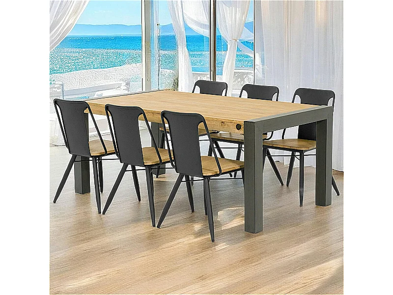 Table de Repas extensible Inspiration Indus' en Acacia et Métal 180/230x100x76cm BROOKLYN