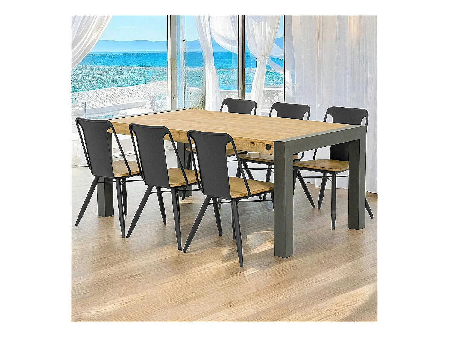 Table de Repas extensible Inspiration Indus' en Acacia et Métal 180/230x100x76cm BROOKLYN