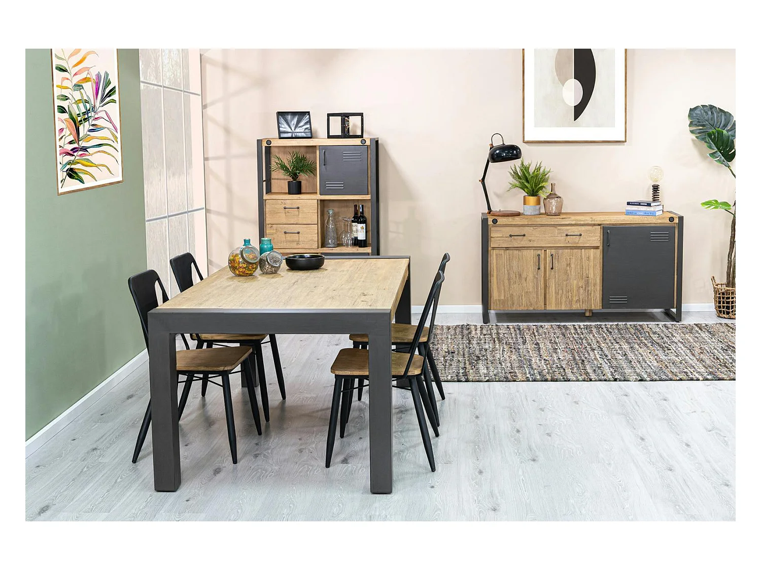 Table de Repas extensible Inspiration Indus' en Acacia et Métal 180/230x100x76cm BROOKLYN