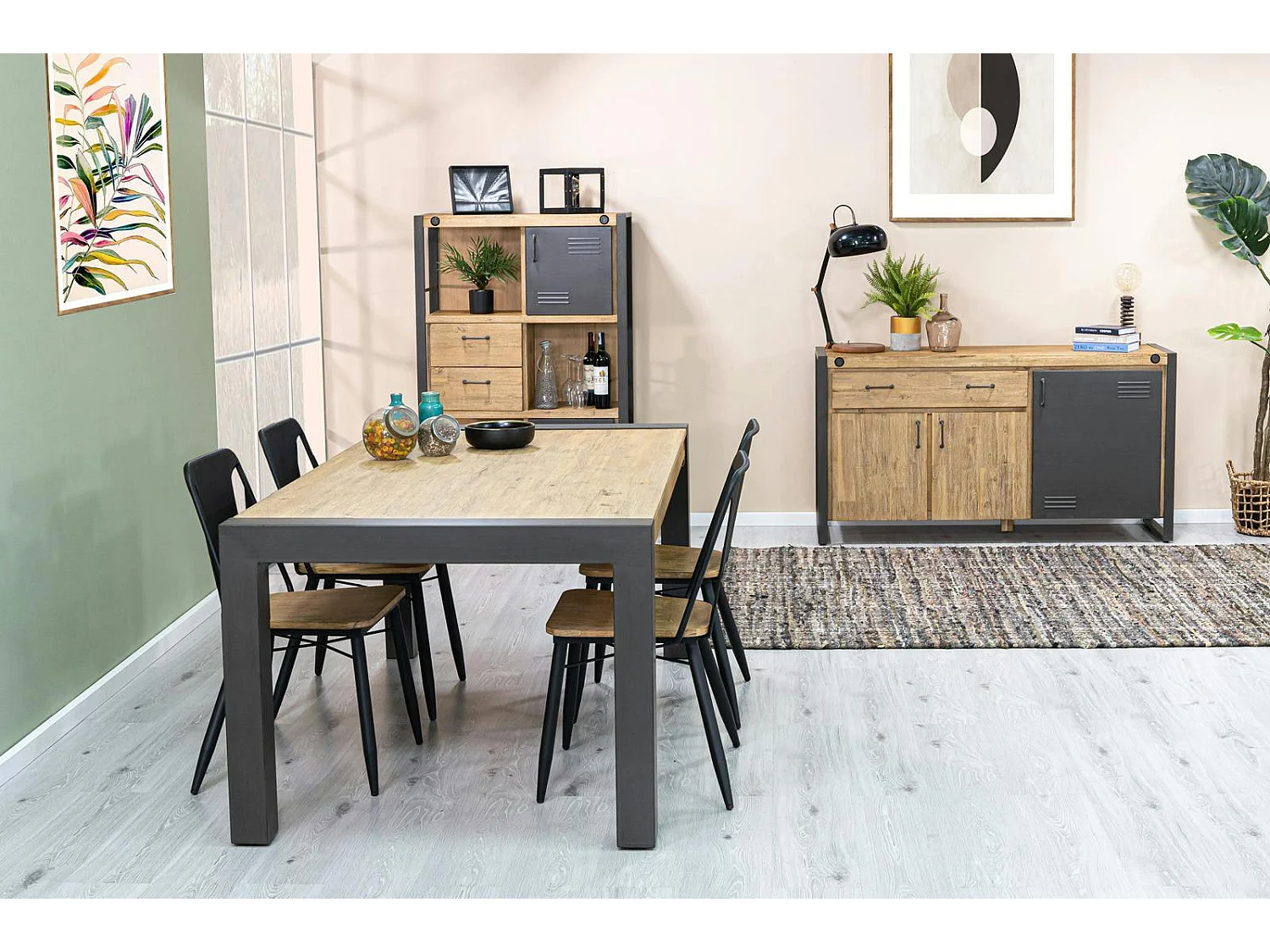 Table de Repas extensible Inspiration Indus' en Acacia et Métal 180/230x100x76cm BROOKLYN